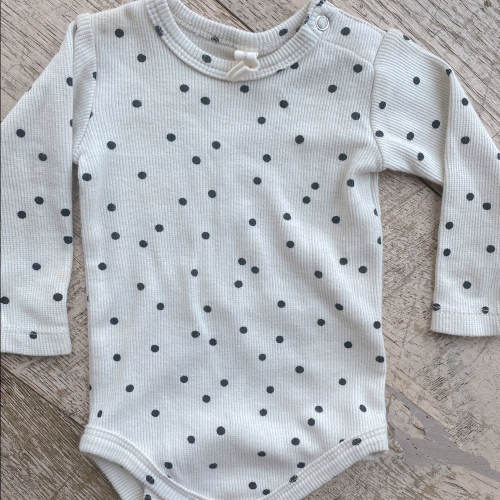 Quincy Mae Cream Long Sleeve Polka Dot One-Piece Bodysuit